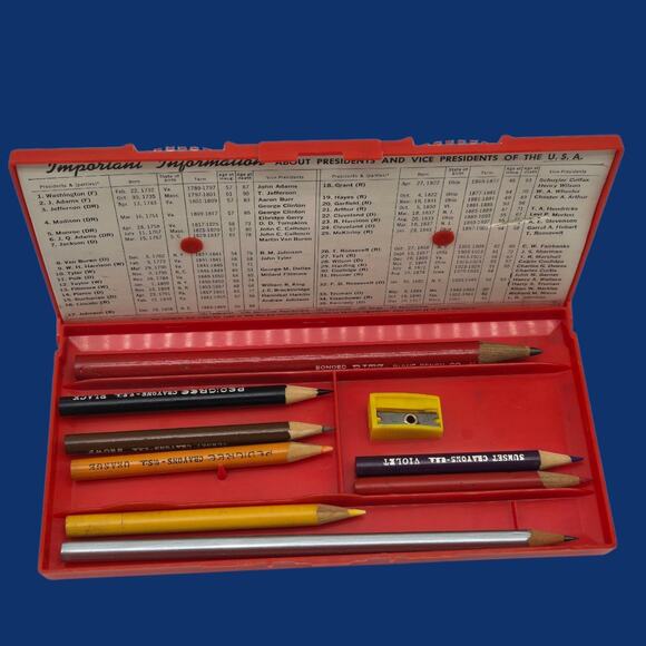 1960 Sterling US Presidents 1-35 Terms in Office Vintage Educational Pencil Case - Picture 5 of 14